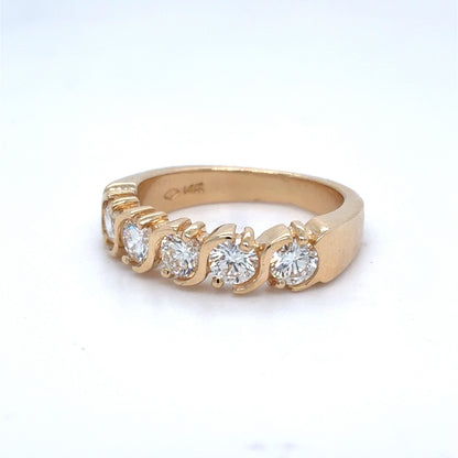 14K Yellow Gold Natural Diamond Five Stone Half Band Ring | Round 1.00 TCW, G-H VVS2-VS1, Size 5