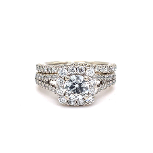 14K White Gold Lab Grown Diamond Halo Engagement Ring Set | Round Brilliant 1.84 TCW, E-F VS1, Size 5.75
