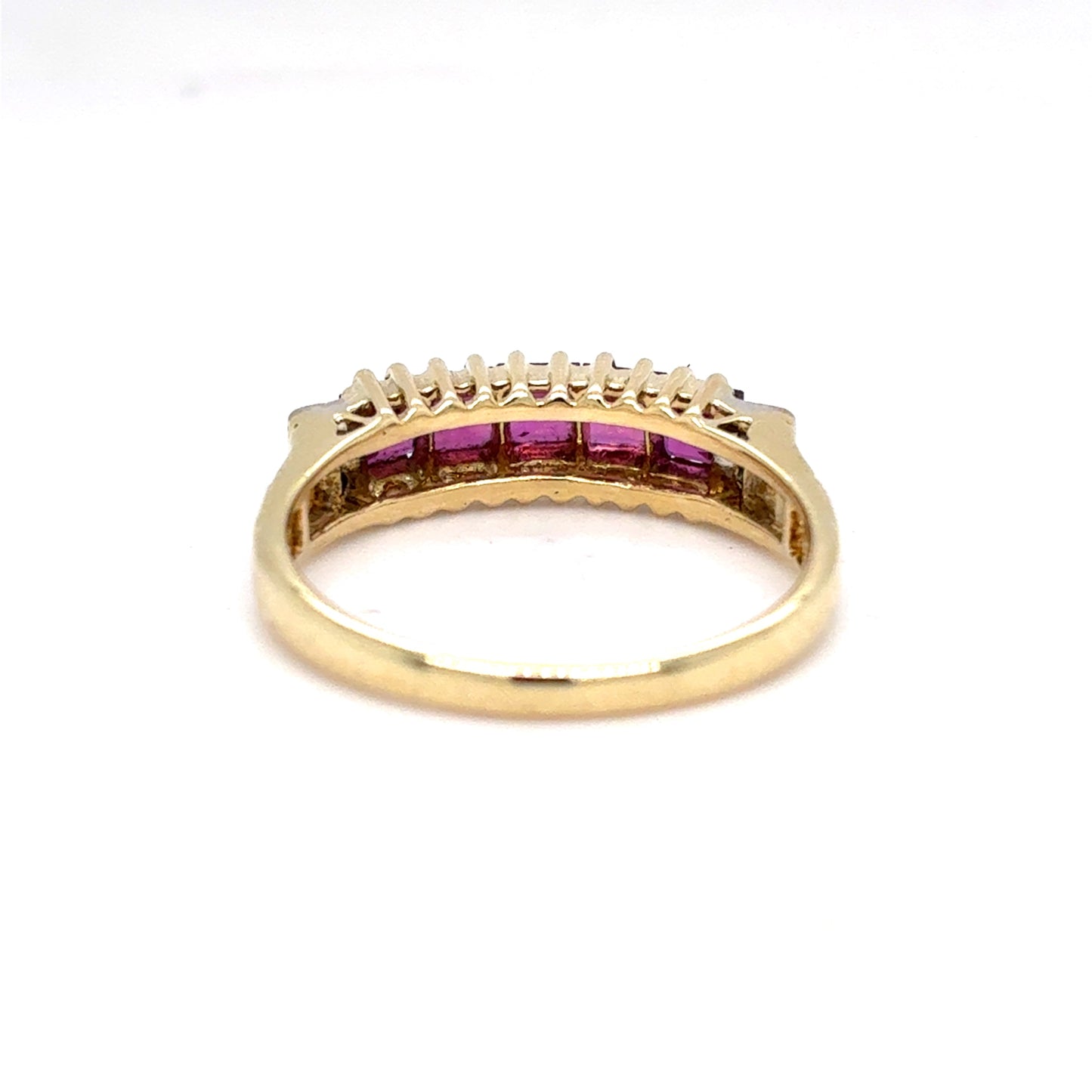 14K Yellow Gold Natural Ruby & Diamond Band Ring | Square Step & Round Brilliant 0.83 TCW, H SI1, Size 6.75