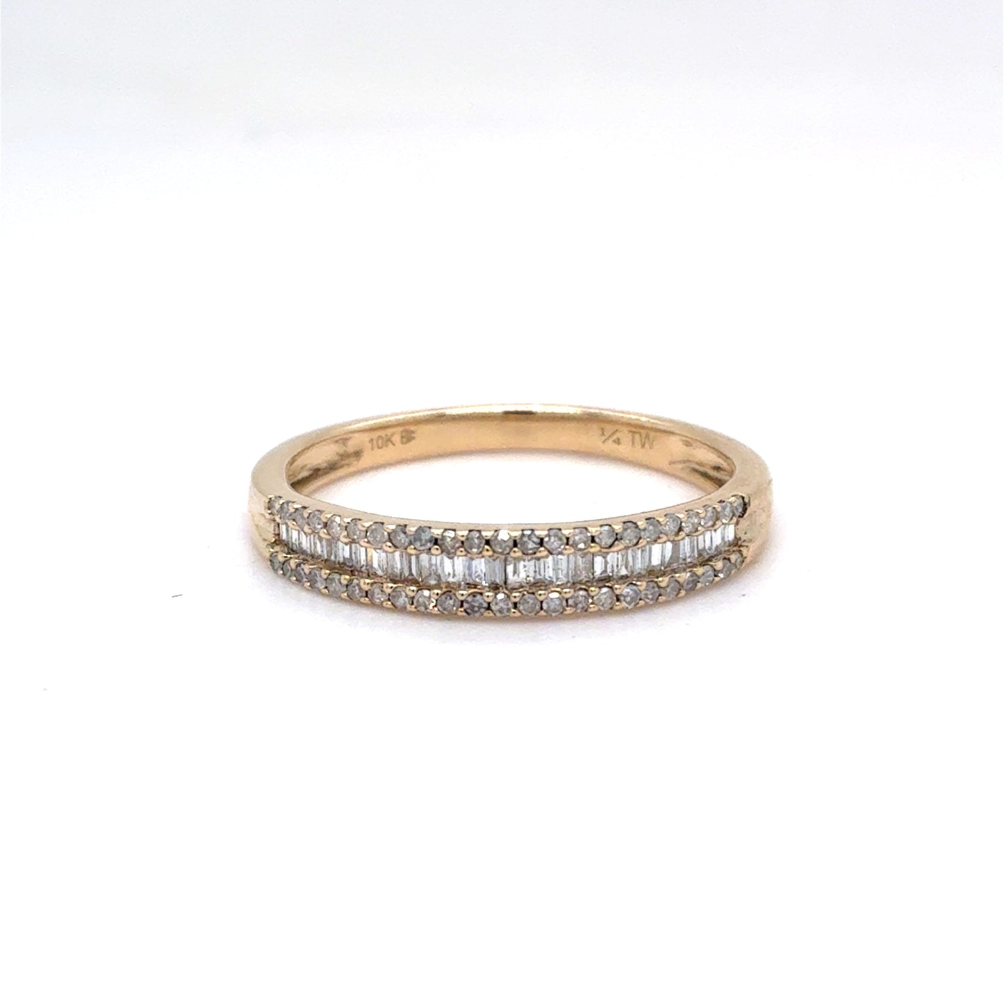 10K Yellow Gold Three-Row Diamond Band | Baguette & Single Cut 0.24 TCW, I-J I1, Size 7