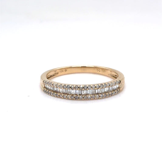 10K Yellow Gold Three-Row Diamond Band | Baguette & Single Cut 0.24 TCW, I-J I1, Size 7