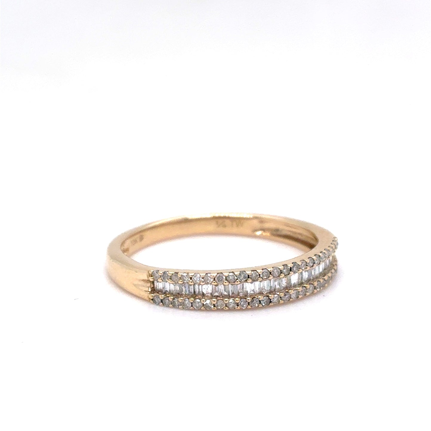 10K Yellow Gold Three-Row Diamond Band | Baguette & Single Cut 0.24 TCW, I-J I1, Size 7