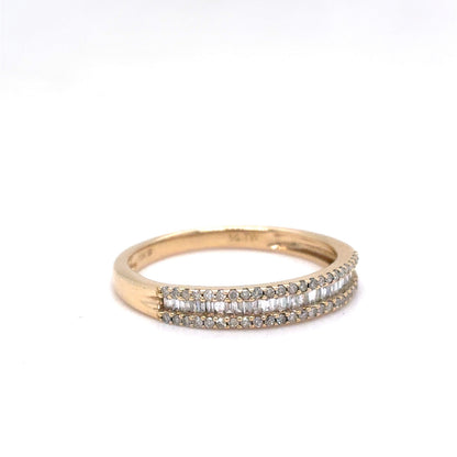 10K Yellow Gold Three-Row Diamond Band | Baguette & Single Cut 0.24 TCW, I-J I1, Size 7