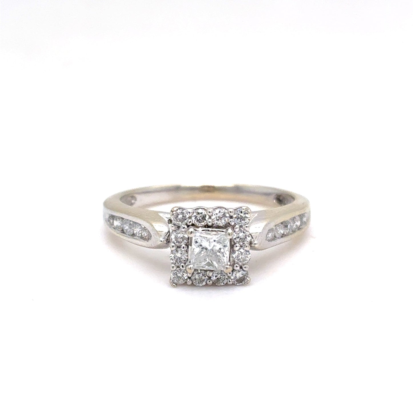 14K White Gold Princess-Cut Diamond Halo Engagement Ring | Princess & Round 0.33 TCW, H I1, Size 6
