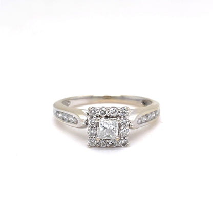 14K White Gold Princess-Cut Diamond Halo Engagement Ring | Princess & Round 0.33 TCW, H I1, Size 6