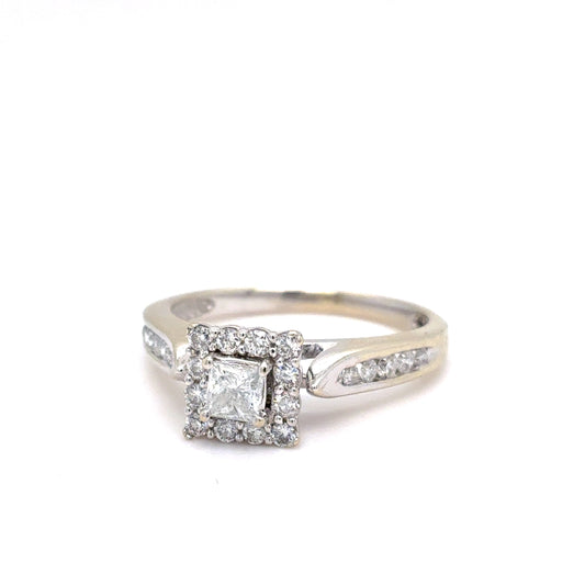 14K White Gold Princess-Cut Diamond Halo Engagement Ring | Princess & Round 0.33 TCW, H I1, Size 6