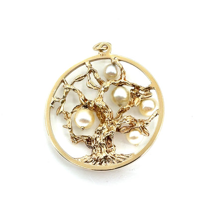 14K Gold Tree Of Life Pendant with Pearls | Solid, 5 Pearls, 9.1 grams