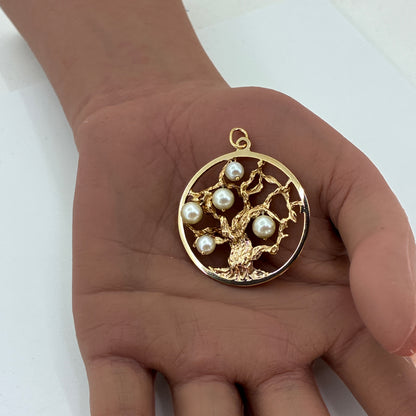14K Gold Tree Of Life Pendant with Pearls | Solid, 5 Pearls, 9.1 grams
