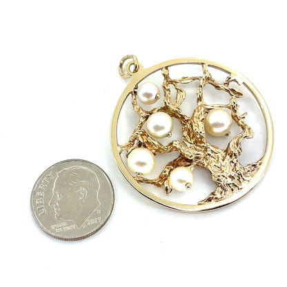14K Gold Tree Of Life Pendant with Pearls | Solid, 5 Pearls, 9.1 grams