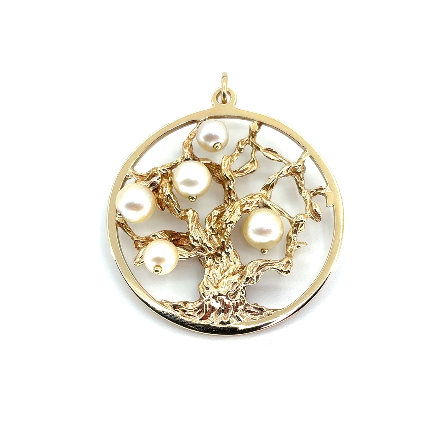 14K Gold Tree Of Life Pendant with Pearls | Solid, 5 Pearls, 9.1 grams