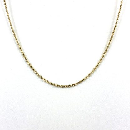 14K Yellow Gold Solid Rope Necklace | 16 Inches, 2.1mm, 7.8 grams