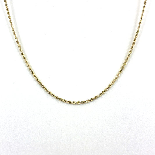14K Yellow Gold Solid Rope Necklace | 16 Inches, 2.1mm, 7.8 grams