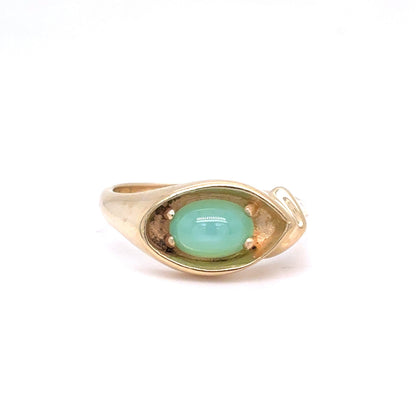 10K Yellow Gold Vintage Light Green Cabochon Ring | Synthetic Star Sapphire 0.88 CT, Size 6