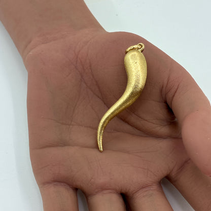 14K Gold Horn Pendant | Hollow Satin Finish