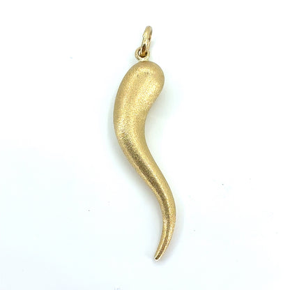 14K Gold Horn Pendant | Hollow Satin Finish