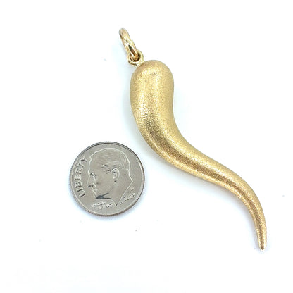 14K Gold Horn Pendant | Hollow Satin Finish