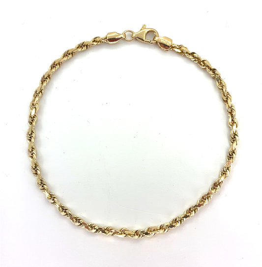 14K Solid Rope Bracelet | 7.75 Inches 2.4mm