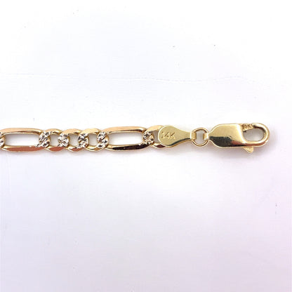 14K Two Tone Solid Diamond Cut Figaro Bracelet | 7.25 Inches, 4.5mm