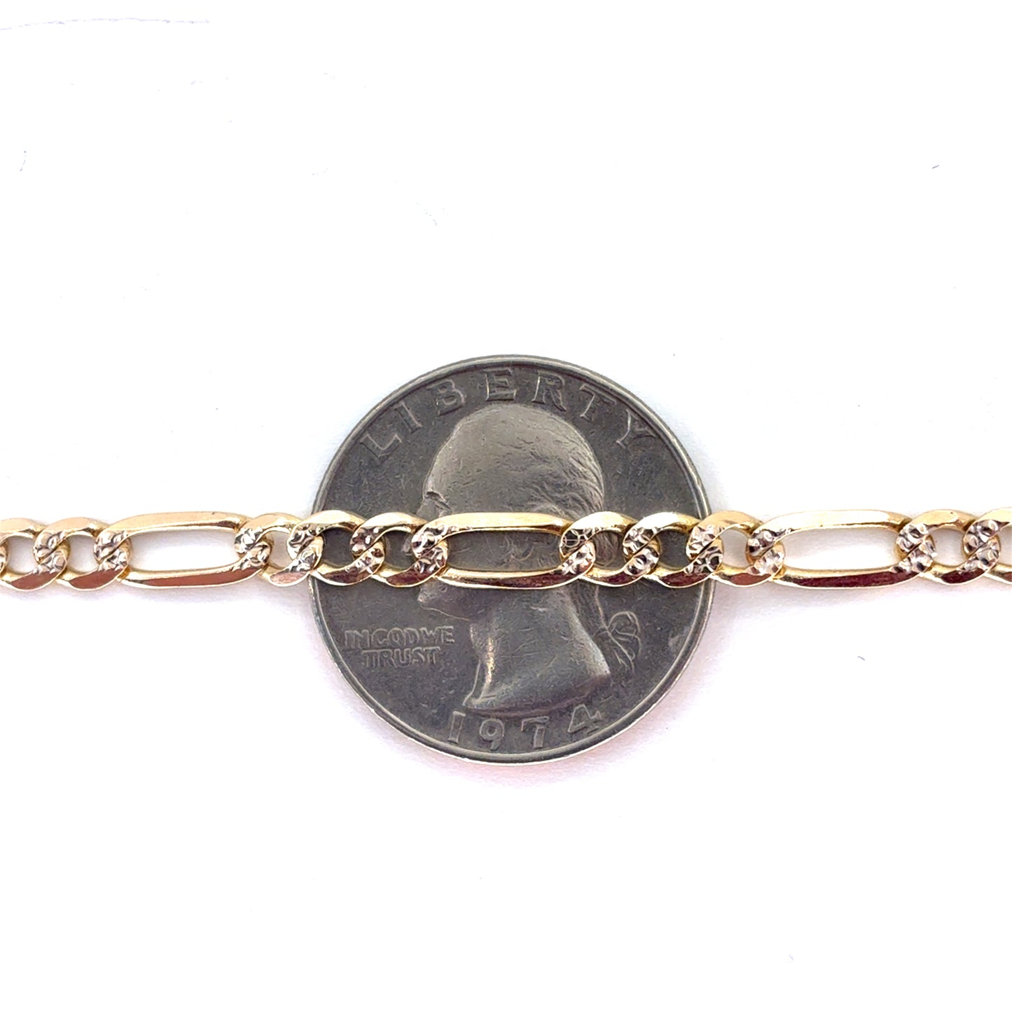 14K Two Tone Solid Diamond Cut Figaro Bracelet | 7.25 Inches, 4.5mm