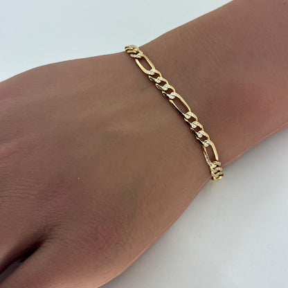 14K Two Tone Solid Diamond Cut Figaro Bracelet | 7.25 Inches, 4.5mm