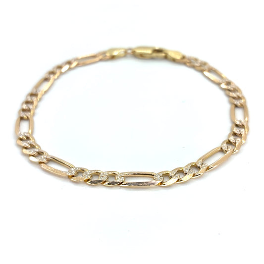 14K Two Tone Solid Diamond Cut Figaro Bracelet | 7.25 Inches, 4.5mm