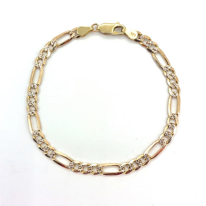 14K Two Tone Solid Diamond Cut Figaro Bracelet | 7.25 Inches, 4.5mm