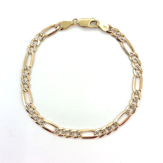 14K Two Tone Solid Diamond Cut Figaro Bracelet | 7.25 Inches, 4.5mm