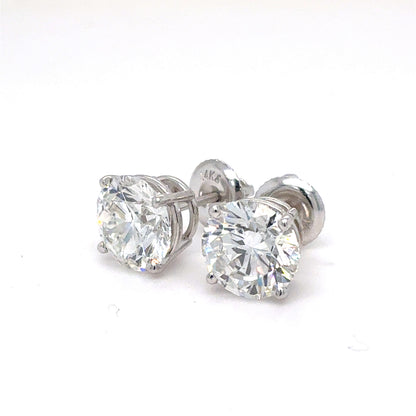 14K White Gold IGI Certified Lab Grown Diamond Four-Prong Solitaire Studs Earrings - 4 ctw