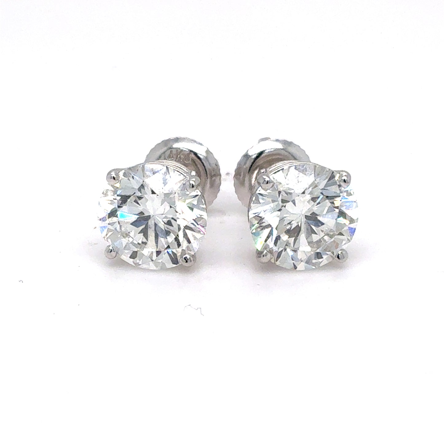14K White Gold IGI Certified Lab Grown Diamond Four-Prong Solitaire Studs Earrings - 4 ctw