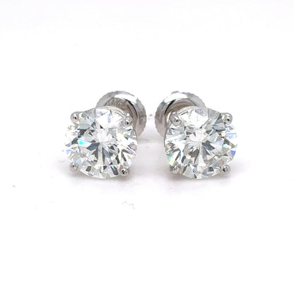14K White Gold IGI Certified Lab Grown Diamond Four-Prong Solitaire Studs Earrings - 4 ctw