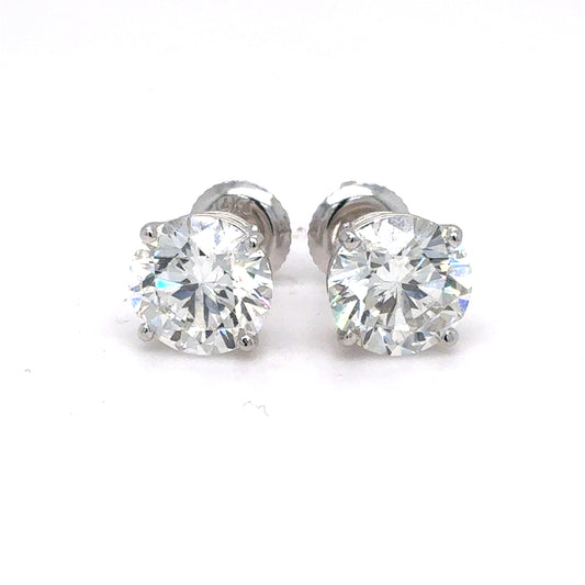 14K White Gold IGI Certified Lab Grown Diamond Four-Prong Solitaire Studs Earrings - 4 ctw