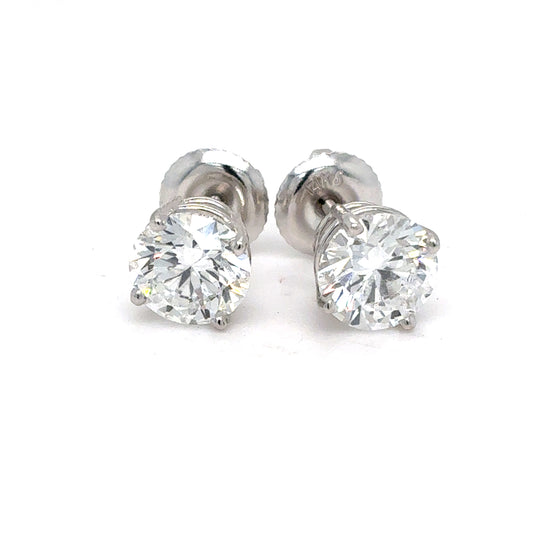 14K White Gold IGI Certified Lab Grown Diamond Four-Prong Solitaire Studs Earrings - 2 ctw