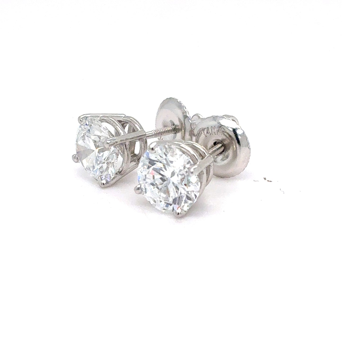 2 Carat Lab Diamond Stud Earrings in 14K White Gold – IGI Certified, Four-Prong Solitaire