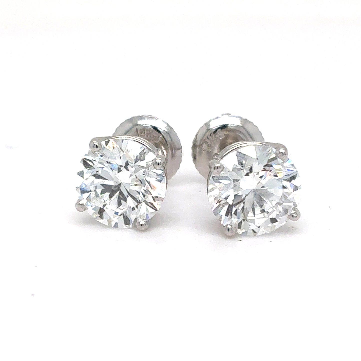 3 Carat Lab Diamond Stud Earrings in 14K White Gold – IGI Certified, Four-Prong Solitaire