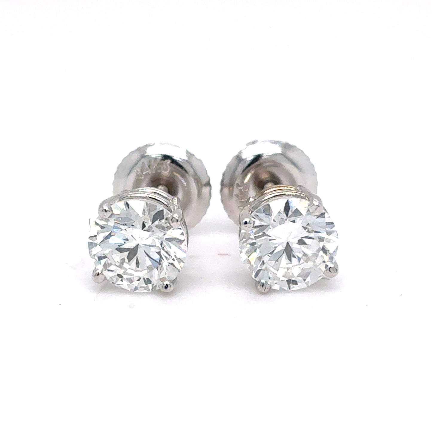 14K White Gold IGI Certified Lab Grown Diamond Four-Prong Solitaire Studs Earrings - 1.5 ctw