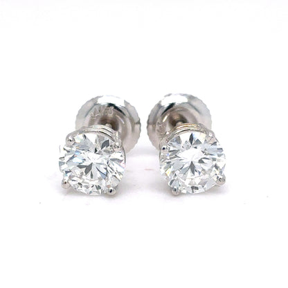 14K White Gold IGI Certified Lab Grown Diamond Four-Prong Solitaire Studs Earrings - 1.5 ctw