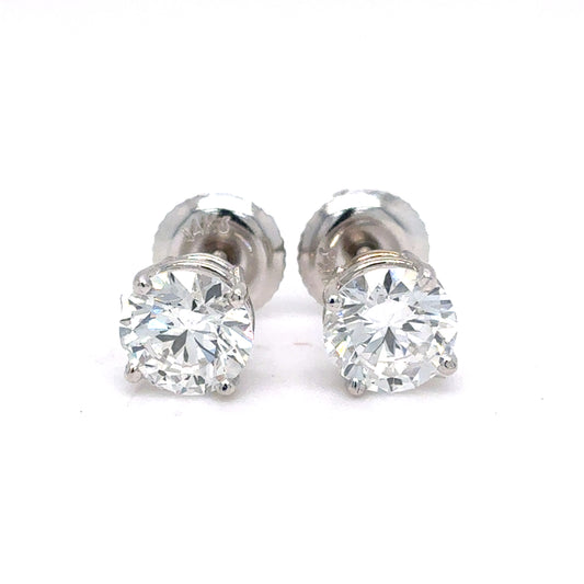 14K White Gold IGI Certified Lab Grown Diamond Four-Prong Solitaire Studs Earrings - 1.5 ctw