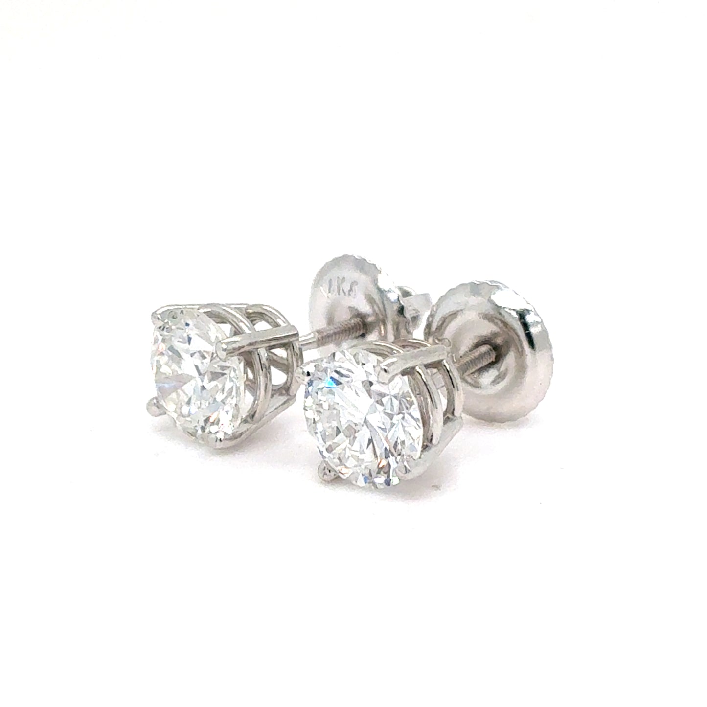 14K White Gold IGI Certified Lab Grown Diamond Four-Prong Solitaire Studs Earrings - 1.5 ctw
