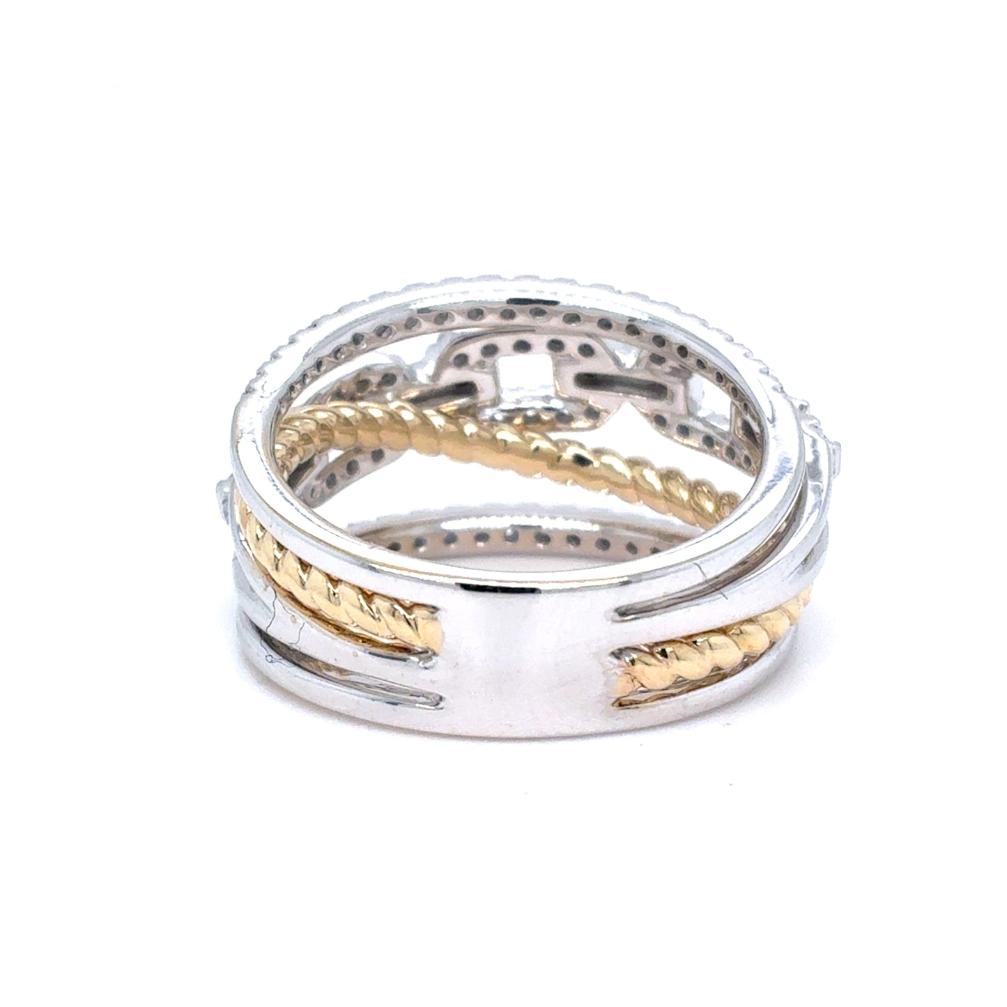 14K Two-Tone Gold Natural Diamond Multi-Row Fashion Ring | Round Brilliant & Baguette 0.67 TCW, G VS1, Size 7