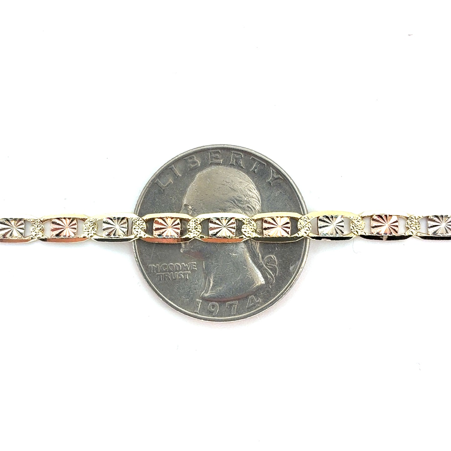 14K Tricolor Gold Solid Valentino Necklace | 24 Inches, 4mm