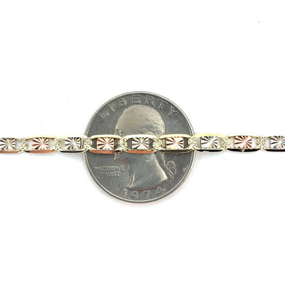 14K Tricolor Gold Solid Valentino Necklace | 24 Inches, 4mm