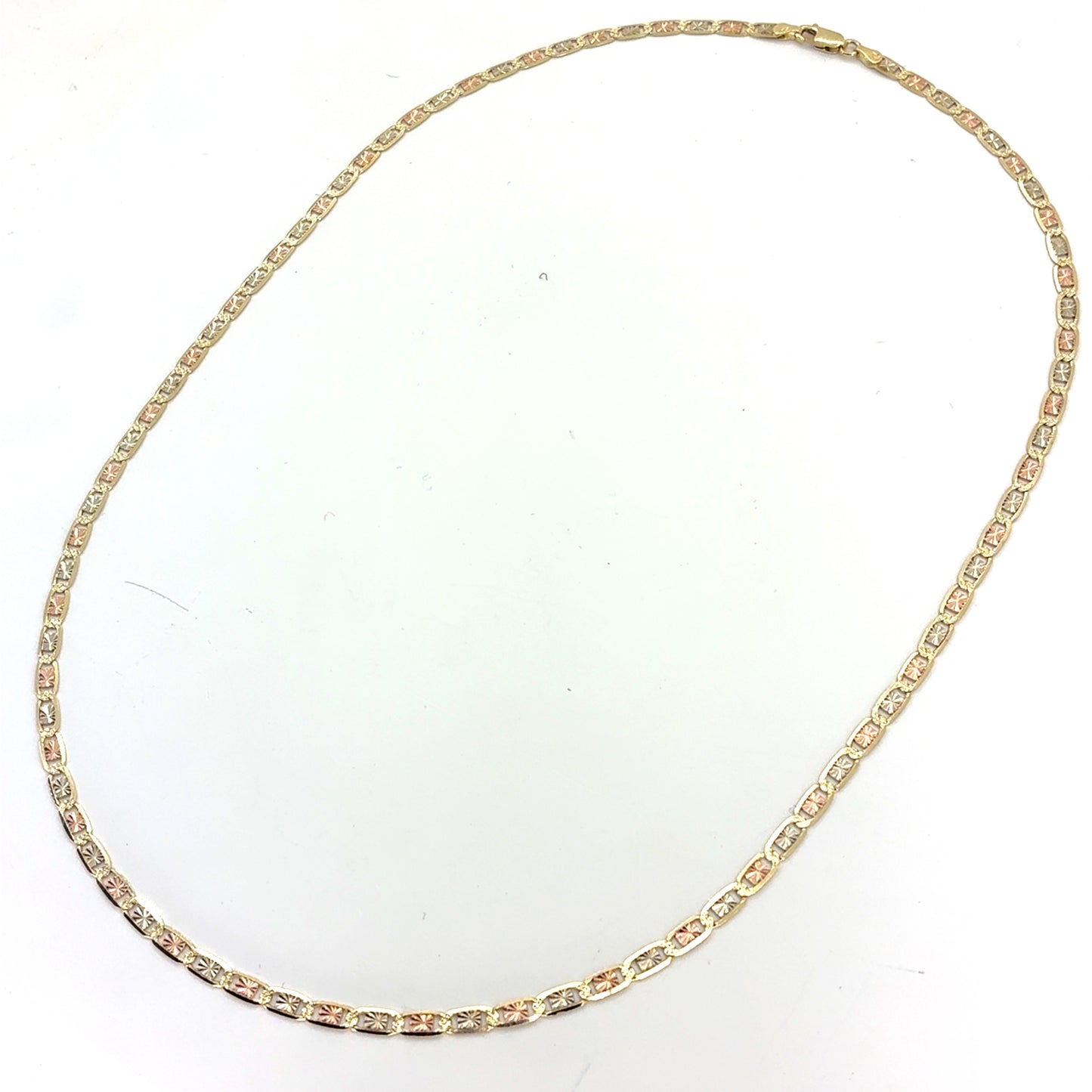 14K Tricolor Gold Solid Valentino Necklace | 24 Inches, 4mm