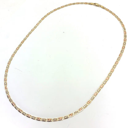 14K Tricolor Gold Solid Valentino Necklace | 24 Inches, 4mm