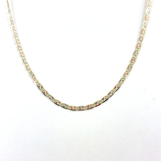 14K Tricolor Gold Solid Valentino Necklace | 24 Inches, 4mm