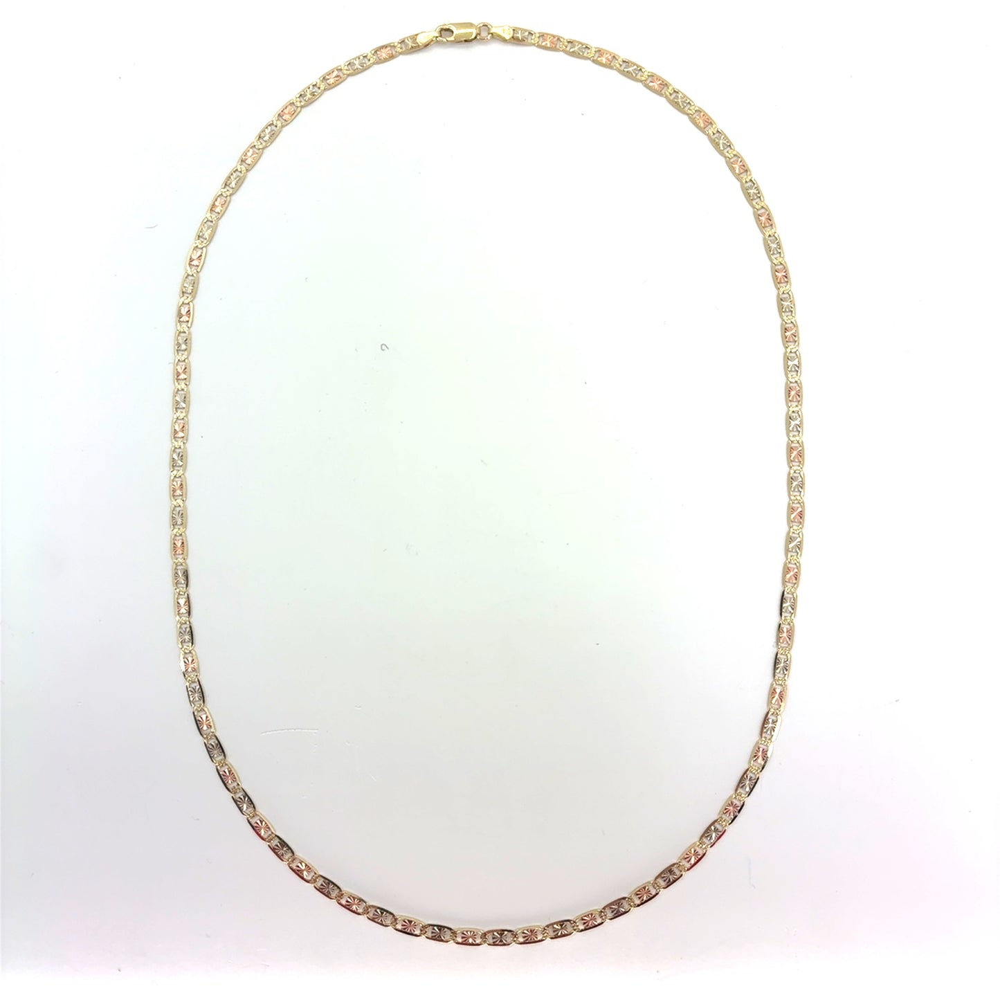 14K Tricolor Gold Solid Valentino Necklace | 24 Inches, 4mm