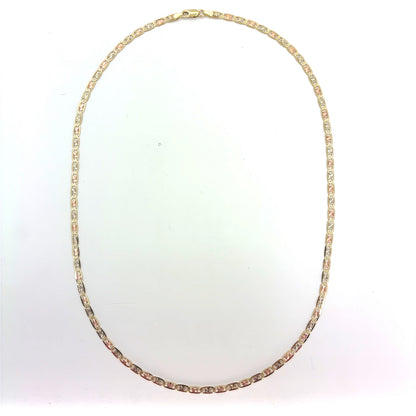14K Tricolor Gold Solid Valentino Necklace | 24 Inches, 4mm