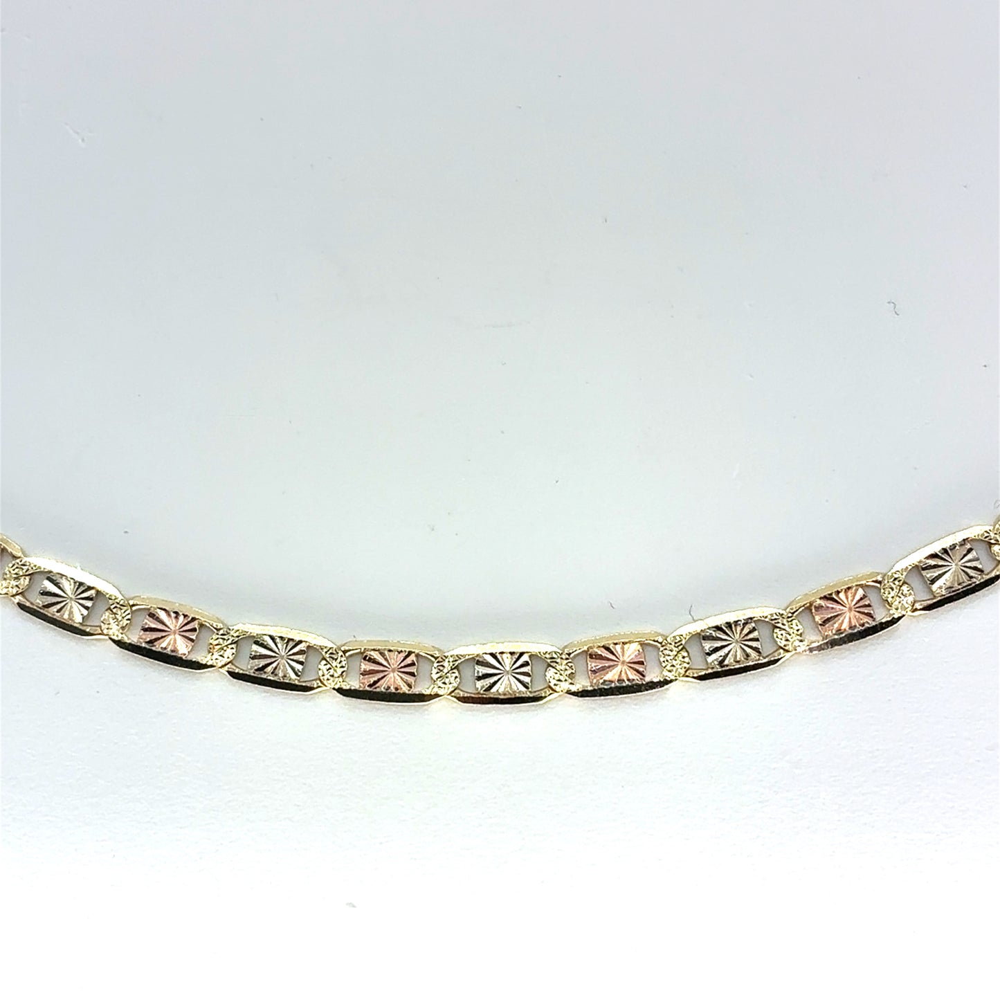 14K Tricolor Gold Solid Valentino Necklace | 24 Inches, 4mm