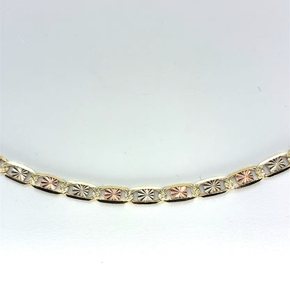 14K Tricolor Gold Solid Valentino Necklace | 24 Inches, 4mm