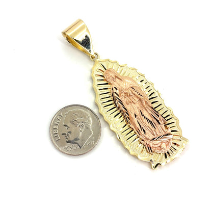 14K Two Tone Gold Large Virgin Mary Pendant | 12.10 grams