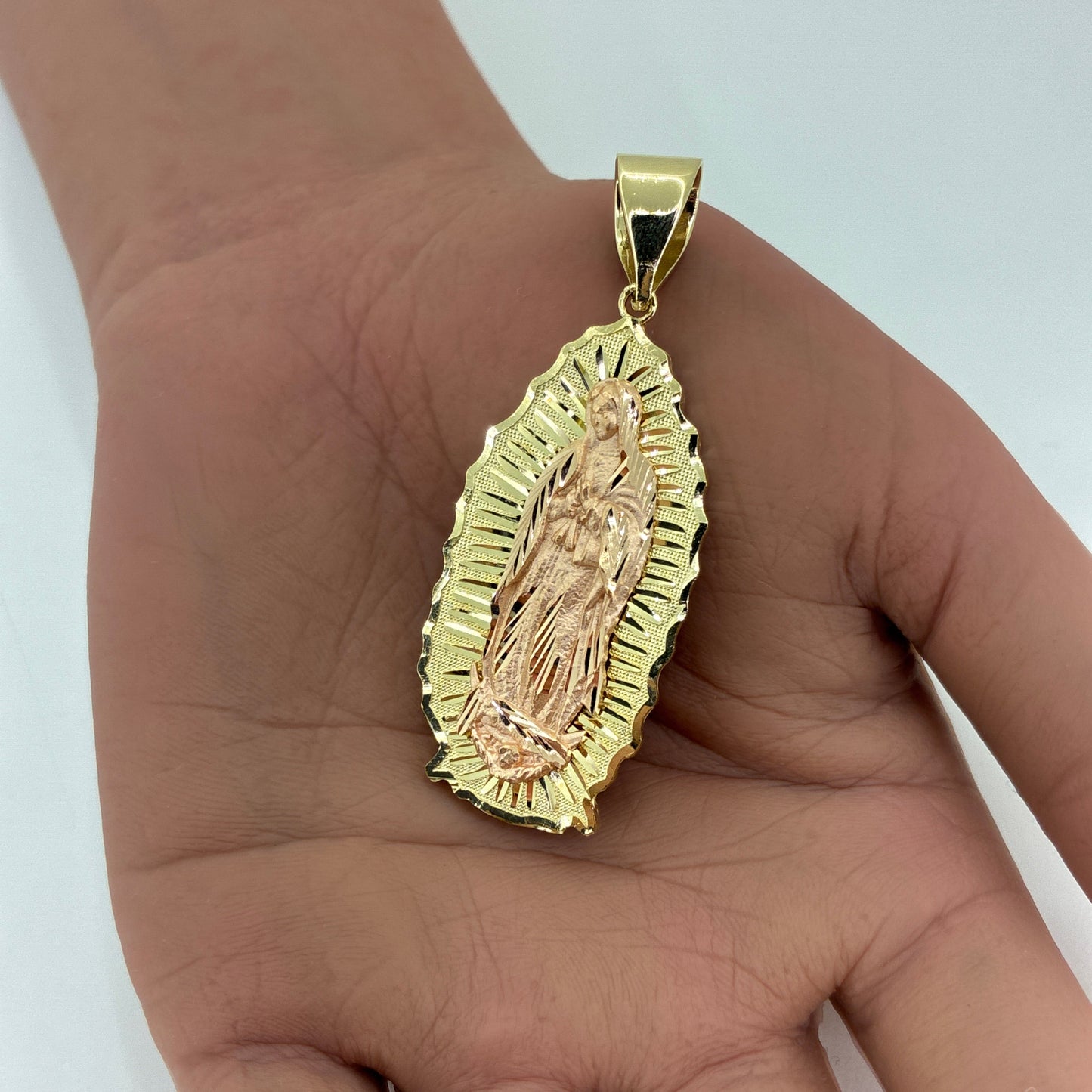 14K Two Tone Gold Large Virgin Mary Pendant | 12.10 grams